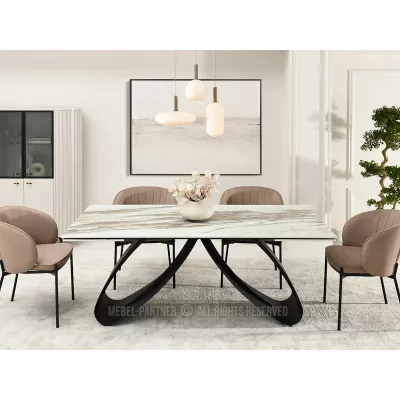 Rozkládací jídelní stůl 180(260)x95 EVONY - béžový mramor / černý