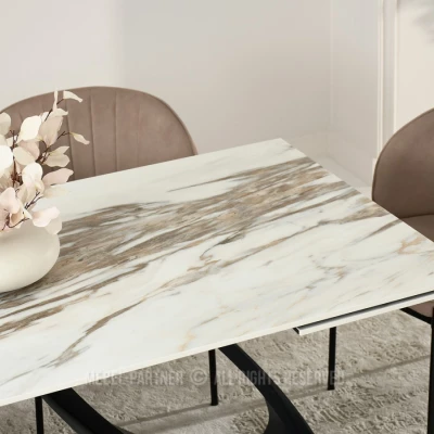 Rozkládací jídelní stůl 180(260)x95 EVONY - béžový mramor / černý