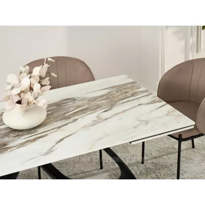 Rozkládací jídelní stůl 180(260)x95 EVONY - béžový mramor / černý