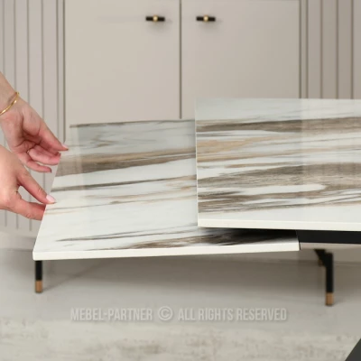 Rozkládací jídelní stůl 180(260)x95 EVONY - béžový mramor / černý