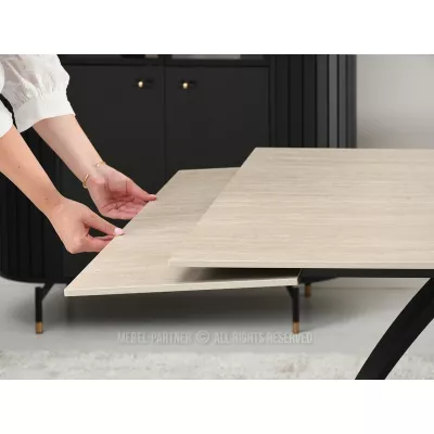 Rozkládací jídelní stůl 180(260)x95 EVONY - béžový / černý