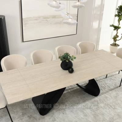 Rozkládací jídelní stůl 180(260)x95 EVONY - béžový / černý