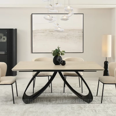 Rozkládací jídelní stůl 180(260)x95 EVONY - béžový / černý