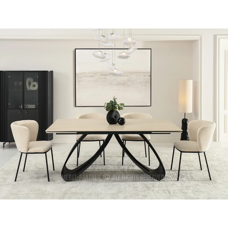 Rozkládací jídelní stůl 180(260)x95 EVONY - béžový / černý