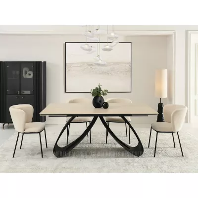 Rozkládací jídelní stůl 180(260)x95 EVONY - béžový / černý