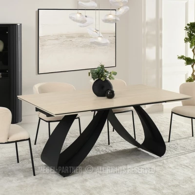 Rozkládací jídelní stůl 180(260)x95 EVONY - béžový / černý