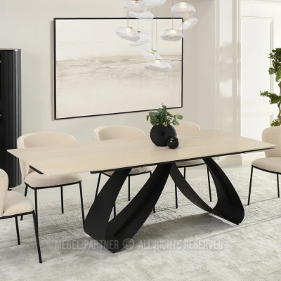 Rozkládací jídelní stůl 180(260)x95 EVONY - béžový / černý