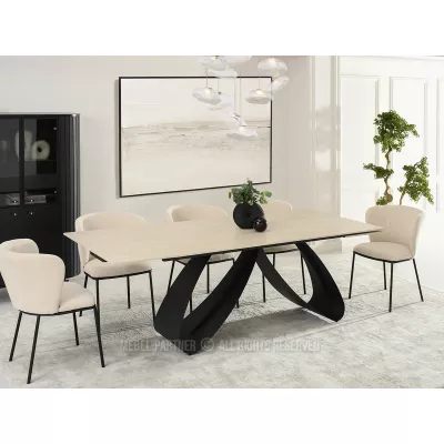 Rozkládací jídelní stůl 180(260)x95 EVONY - béžový / černý