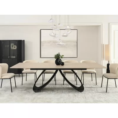 Rozkládací jídelní stůl 180(260)x95 EVONY - béžový / černý