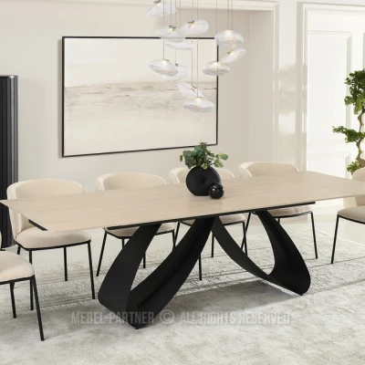 Rozkládací jídelní stůl 180(260)x95 EVONY - béžový / černý