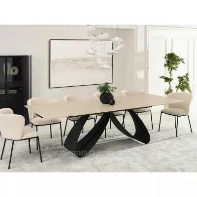 Rozkládací jídelní stůl 180(260)x95 EVONY - béžový / černý