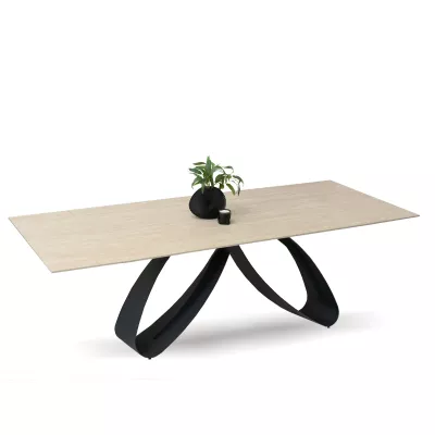 Rozkládací jídelní stůl 180(260)x95 EVONY - béžový / černý