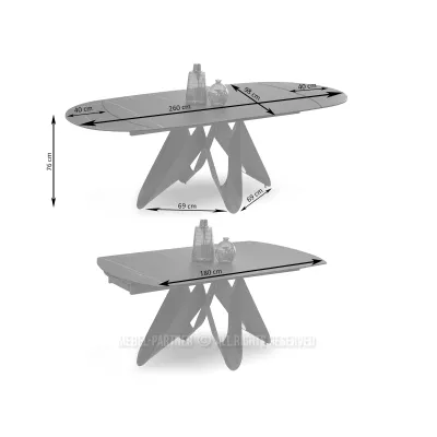 Elegantní rozkládací stůl 180(260)x98 CANO - béžový mramor / černý