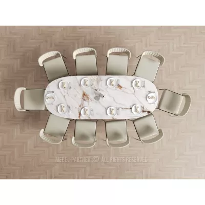 Elegantní rozkládací stůl 180(260)x98 CANO - béžový mramor / černý