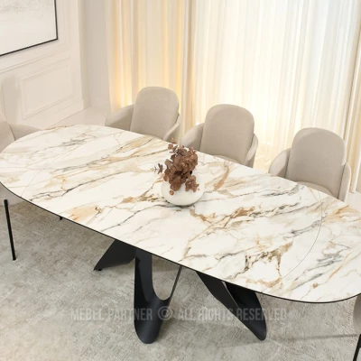 Elegantní rozkládací stůl 180(260)x98 CANO - béžový mramor / černý