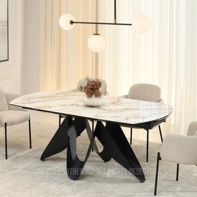 Elegantní rozkládací stůl 180(260)x98 CANO - béžový mramor / černý
