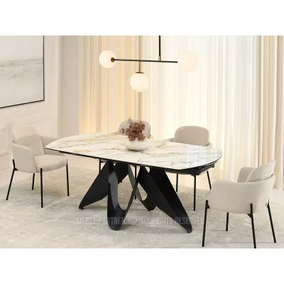 Elegantní rozkládací stůl 180(260)x98 CANO - béžový mramor / černý