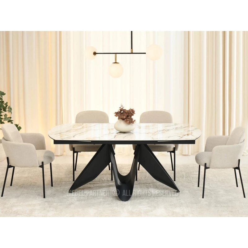 Elegantní rozkládací stůl 180(260)x98 CANO - béžový mramor / černý