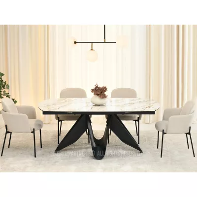 Elegantní rozkládací stůl 180(260)x98 CANO - béžový mramor / černý