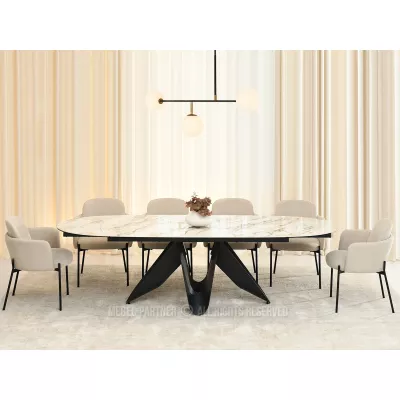 Elegantní rozkládací stůl 180(260)x98 CANO - béžový mramor / černý