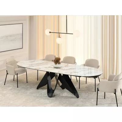 Elegantní rozkládací stůl 180(260)x98 CANO - béžový mramor / černý