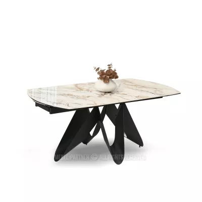 Elegantní rozkládací stůl 180(260)x98 CANO - béžový mramor / černý