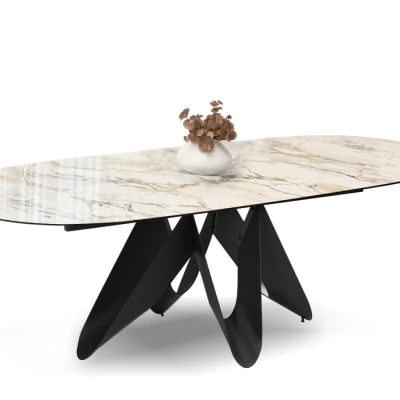 Elegantní rozkládací stůl 180(260)x98 CANO - béžový mramor / černý