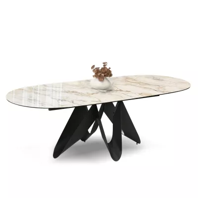 Elegantní rozkládací stůl 180(260)x98 CANO - béžový mramor / černý