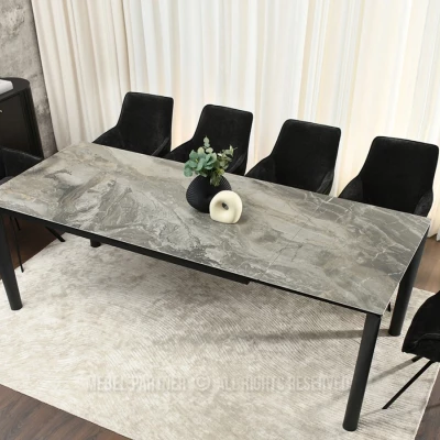 Rozkládací jídelní stůl 180(240)x95 WAHI - šedý mramor / černý