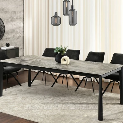 Rozkládací jídelní stůl 180(240)x95 WAHI - šedý mramor / černý