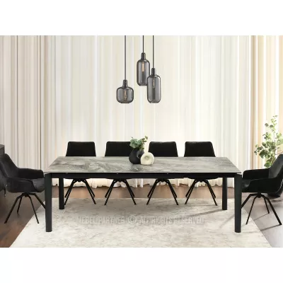 Rozkládací jídelní stůl 180(240)x95 WAHI - šedý mramor / černý