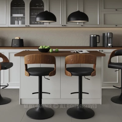 Nastavitelná barová židle ZUWENA - černá / ořech