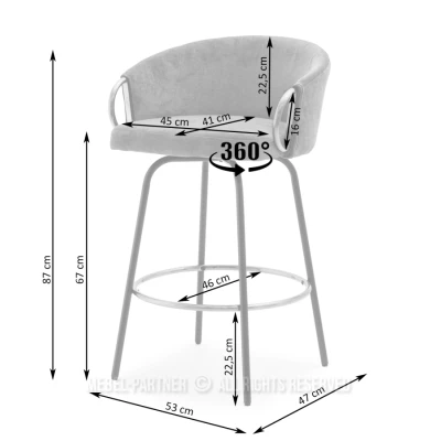Barová židle FINBAR - šedá / černá / chrom