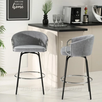Barová židle FINBAR - šedá / černá / chrom