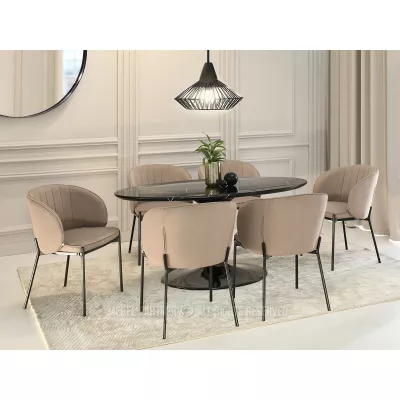 Čalouněná jídelní židle IMANI - béžová / černá