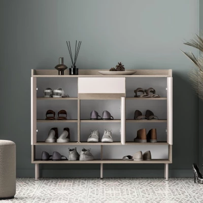 Policový botník s dvířky RENATE - dub cremona / kašmír