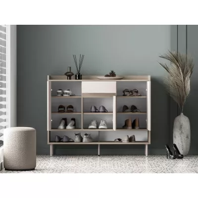 Policový botník s dvířky RENATE - dub cremona / kašmír