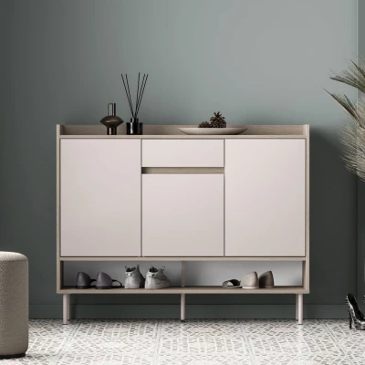 Policový botník s dvířky RENATE - dub cremona / kašmír