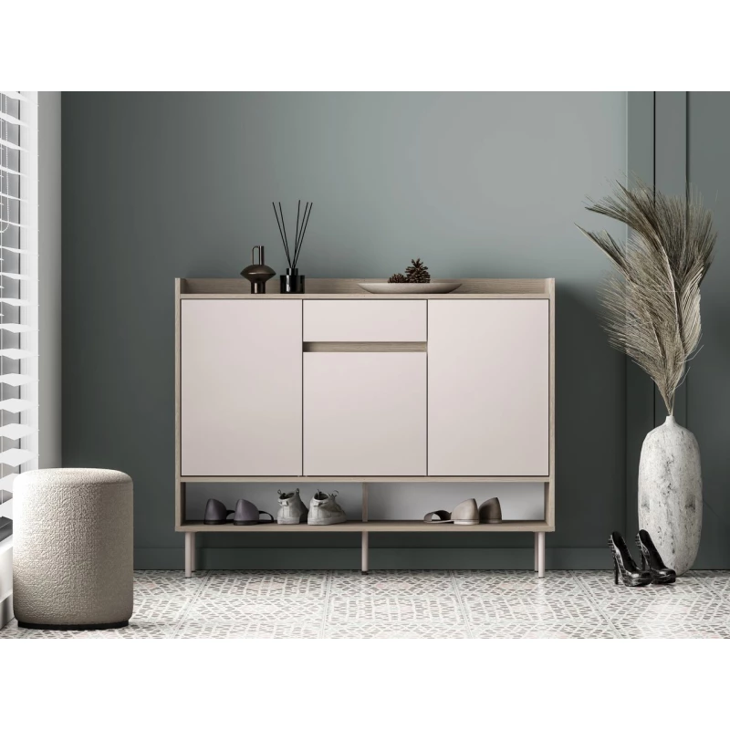 Policový botník s dvířky RENATE - dub cremona / kašmír