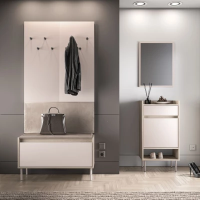 Sedací výklopný botník RENATE - dub cremona / kašmír / béžový