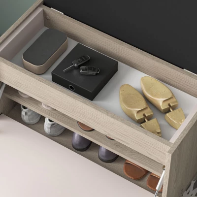 Sedací výklopný botník RENATE - dub cremona / kašmír / béžový