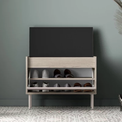 Výklopný botník se sedákem RENATE - dub cremona / kašmír / béžový