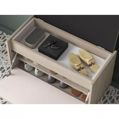 Výklopný botník se sedákem RENATE - dub cremona / kašmír / béžový