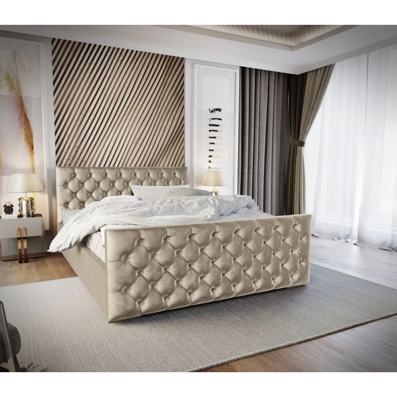 Elegantní čalouněná postel 90x200 ROSEMARIE 1 s úložným prostorem - béžová