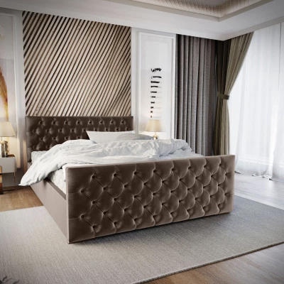 Elegantní čalouněná postel 90x200 ROSEMARIE 1 s úložným prostorem - tmavě hnědá