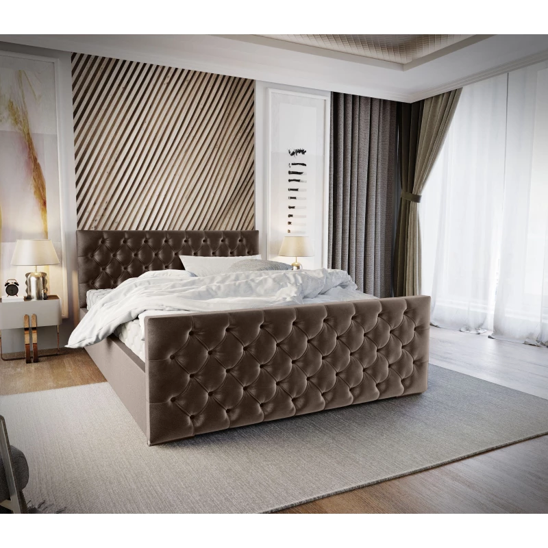 Elegantní čalouněná postel 90x200 ROSEMARIE 1 s úložným prostorem - tmavě hnědá