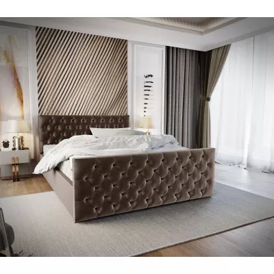 Elegantní čalouněná postel 90x200 ROSEMARIE 1 s úložným prostorem - tmavě hnědá