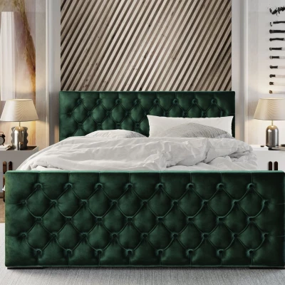 Elegantní čalouněná postel 90x200 ROSEMARIE 1 s úložným prostorem - zelená