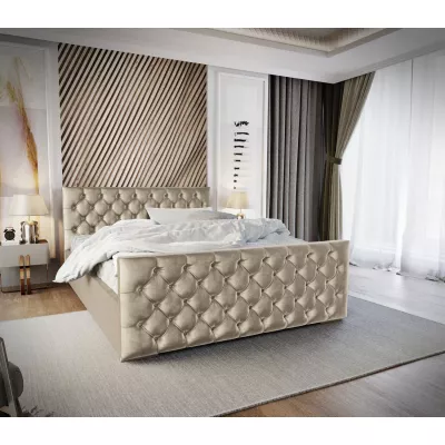 Elegantní čalouněná postel 120x200 ROSEMARIE 1 s úložným prostorem - béžová