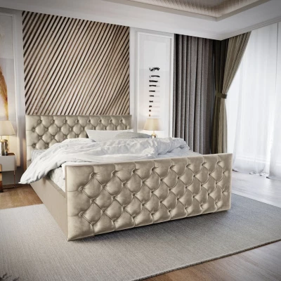 Elegantní čalouněná postel 160x200 ROSEMARIE 1 s úložným prostorem - béžová